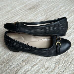 AGL Attilio Giusti Leombruni Black Leather Woven Cap Toe Ballet Flats Shoe 8.5